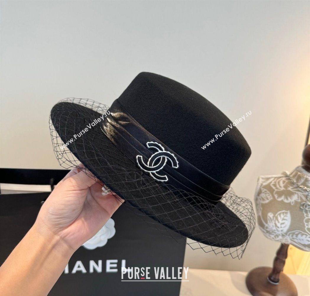 Chanel Wool Wide Brim Hat with Mesh Black 2025 CH111103 (XMN-251111091)