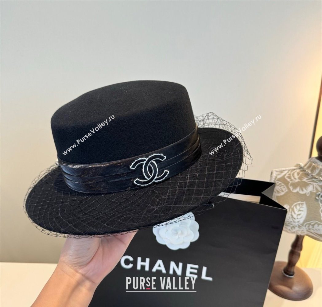 Chanel Wool Wide Brim Hat with Mesh Black 2025 CH111103 (XMN-251111091)