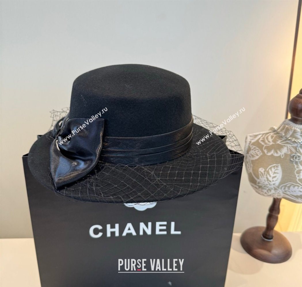 Chanel Wool Wide Brim Hat with Mesh Black 2025 CH111103 (XMN-251111091)