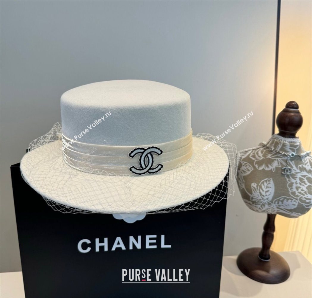 Chanel Wool Wide Brim Hat with Mesh White 2025 CH111103 (XMN-251111092)