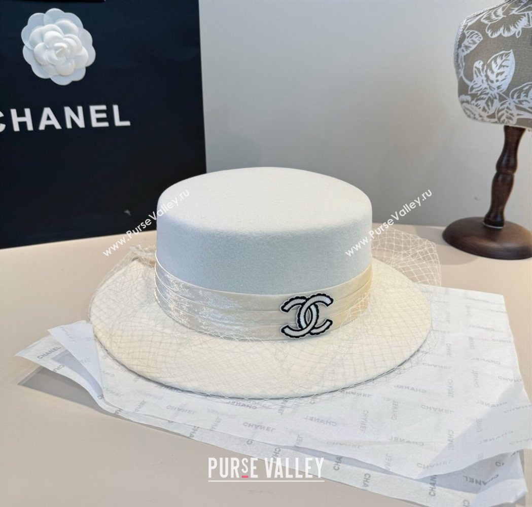 Chanel Wool Wide Brim Hat with Mesh White 2025 CH111103 (XMN-251111092)