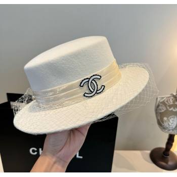 Chanel Wool Wide Brim Hat with Mesh White 2025 CH111103 (XMN-251111092)