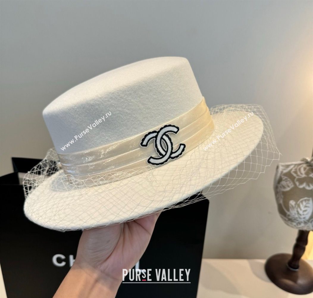 Chanel Wool Wide Brim Hat with Mesh White 2025 CH111103 (XMN-251111092)