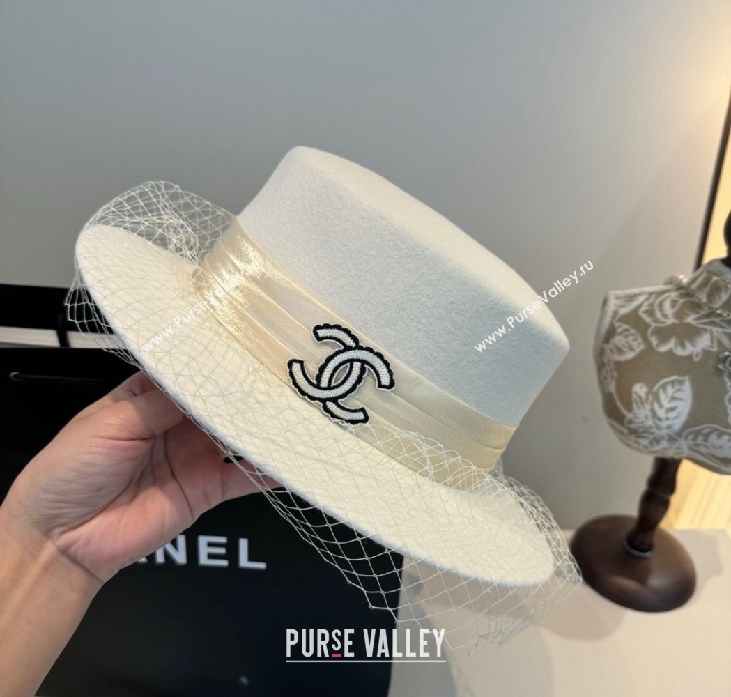 Chanel Wool Wide Brim Hat with Mesh White 2025 CH111103 (XMN-251111092)