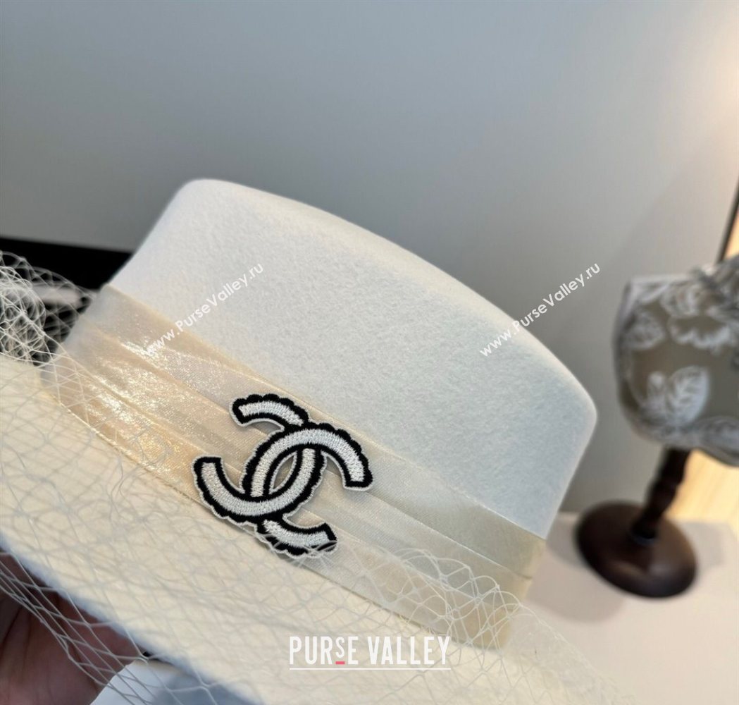 Chanel Wool Wide Brim Hat with Mesh White 2025 CH111103 (XMN-251111092)