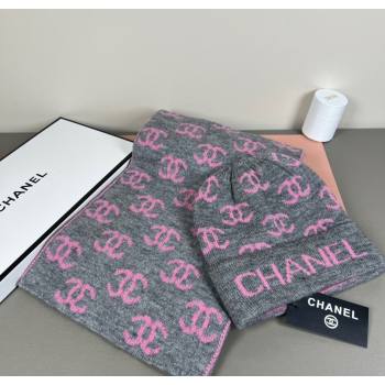 Chanel CC Allover Hat and Scarf Set Grey/Pink 2025 CH111108 (SHI-251111114)