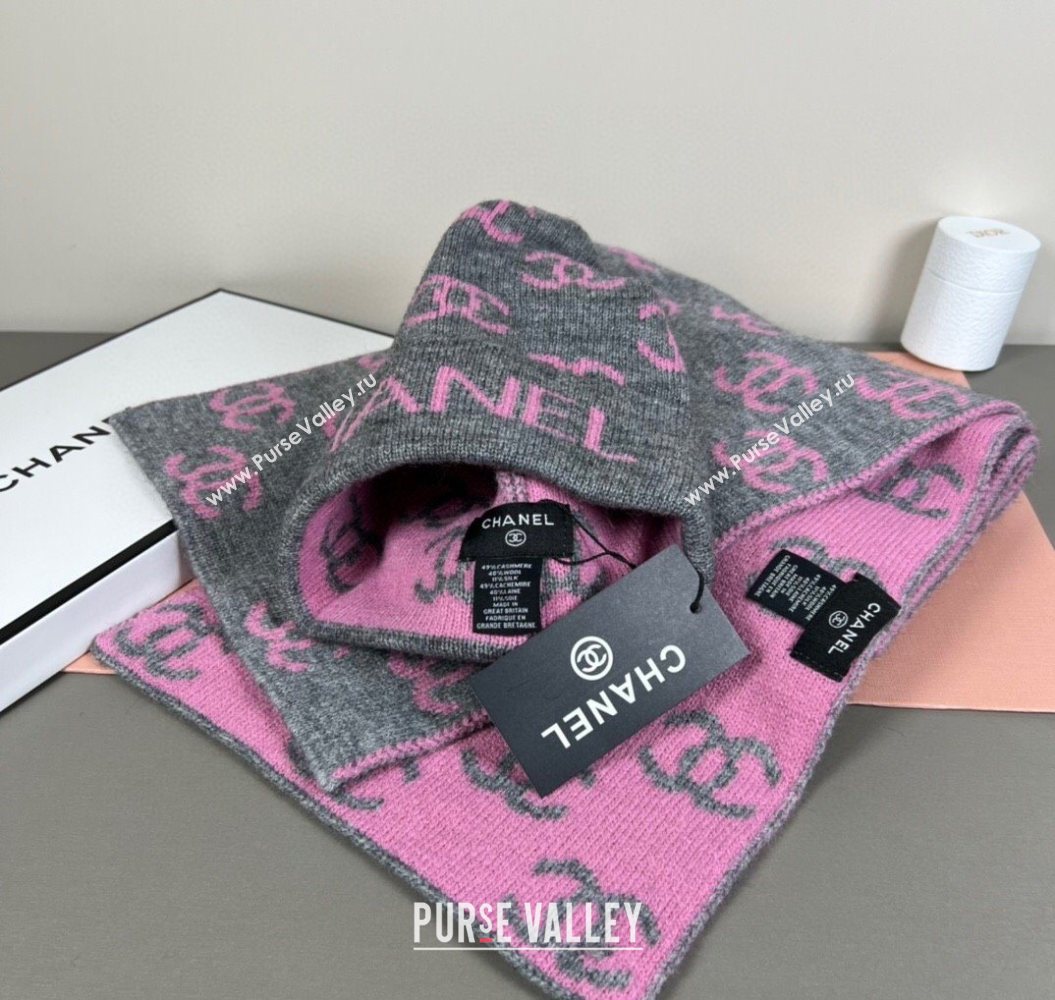 Chanel CC Allover Hat and Scarf Set Grey/Pink 2025 CH111108 (SHI-251111114)