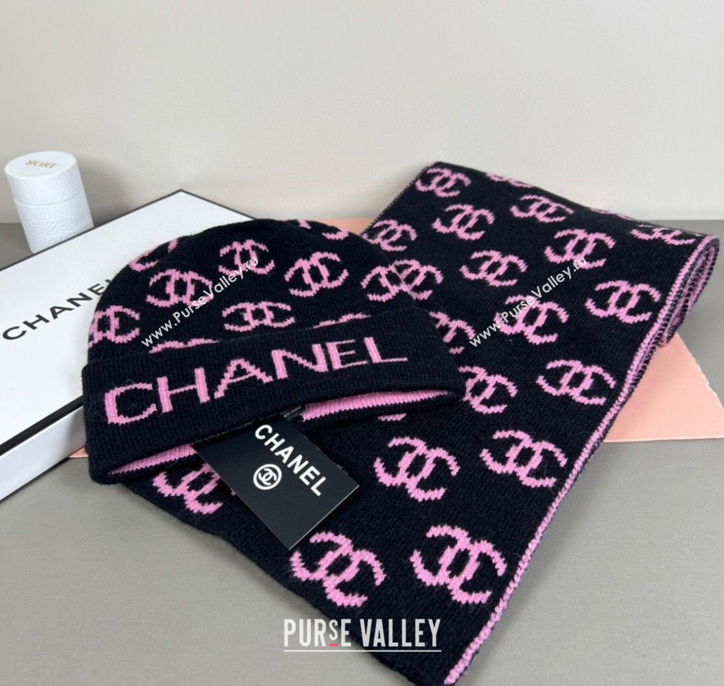 Chanel CC Allover Hat and Scarf Set Black/Pink 2025 CH111108 (SHI-251111116)