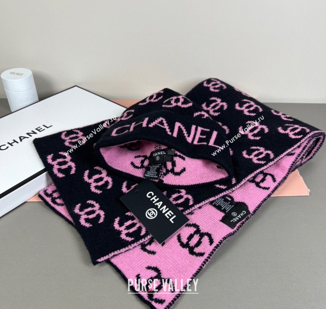 Chanel CC Allover Hat and Scarf Set Black/Pink 2025 CH111108 (SHI-251111116)