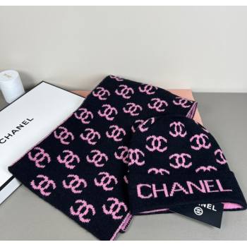 Chanel CC Allover Hat and Scarf Set Black/Pink 2025 CH111108 (SHI-251111116)
