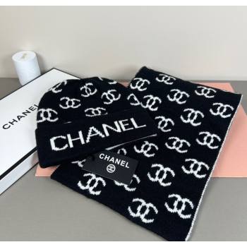 Chanel CC Allover Hat and Scarf Set Black/White 2025 CH111108 (SHI-251111115)