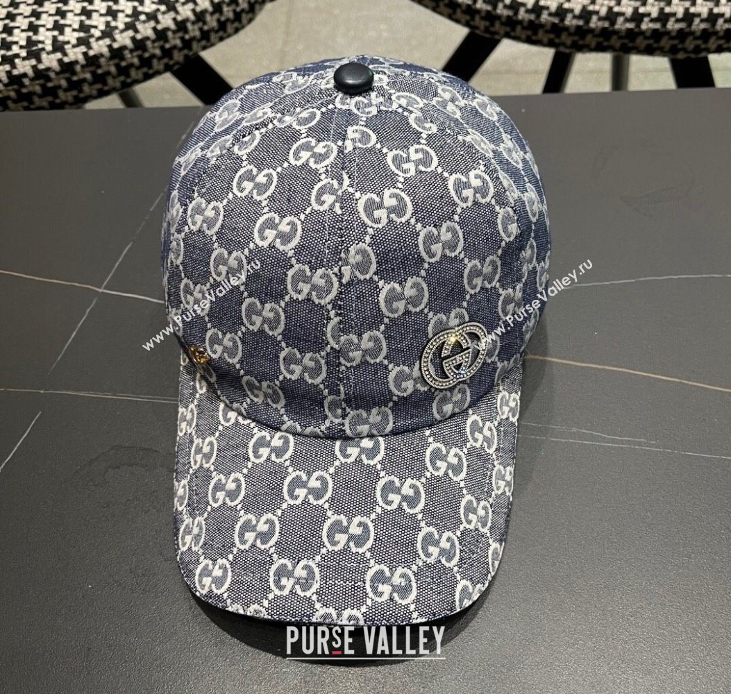 Gucci GG Canvas Baseball Hat with Strass Dark Blue 2025 GG111103 (XMN-251111084)