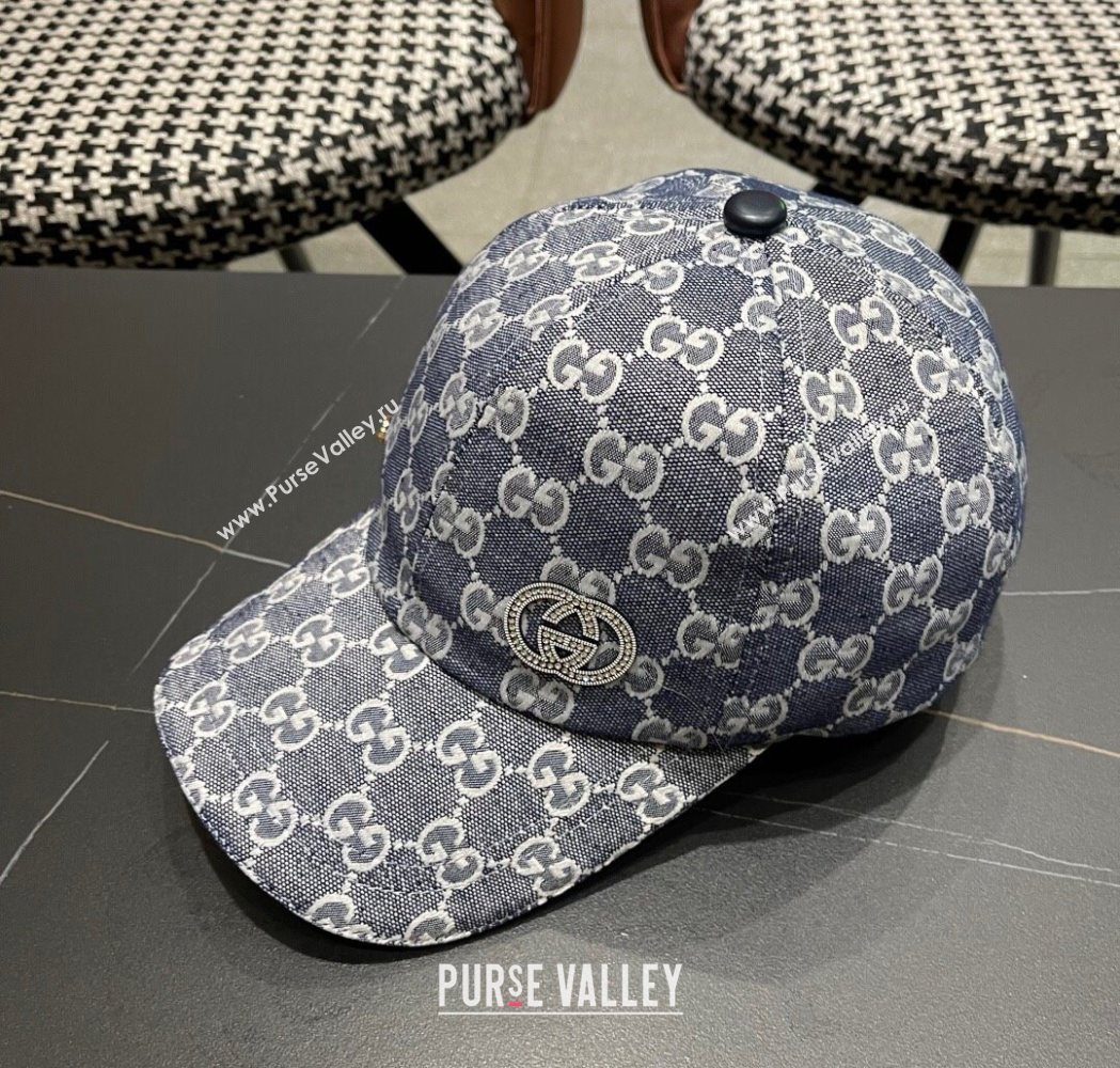 Gucci GG Canvas Baseball Hat with Strass Dark Blue 2025 GG111103 (XMN-251111084)