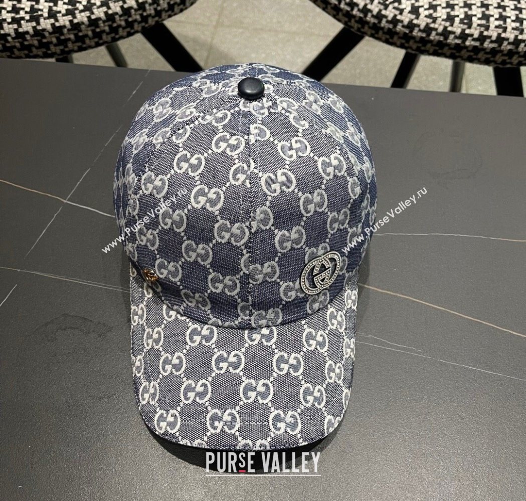 Gucci GG Canvas Baseball Hat with Strass Dark Blue 2025 GG111103 (XMN-251111084)