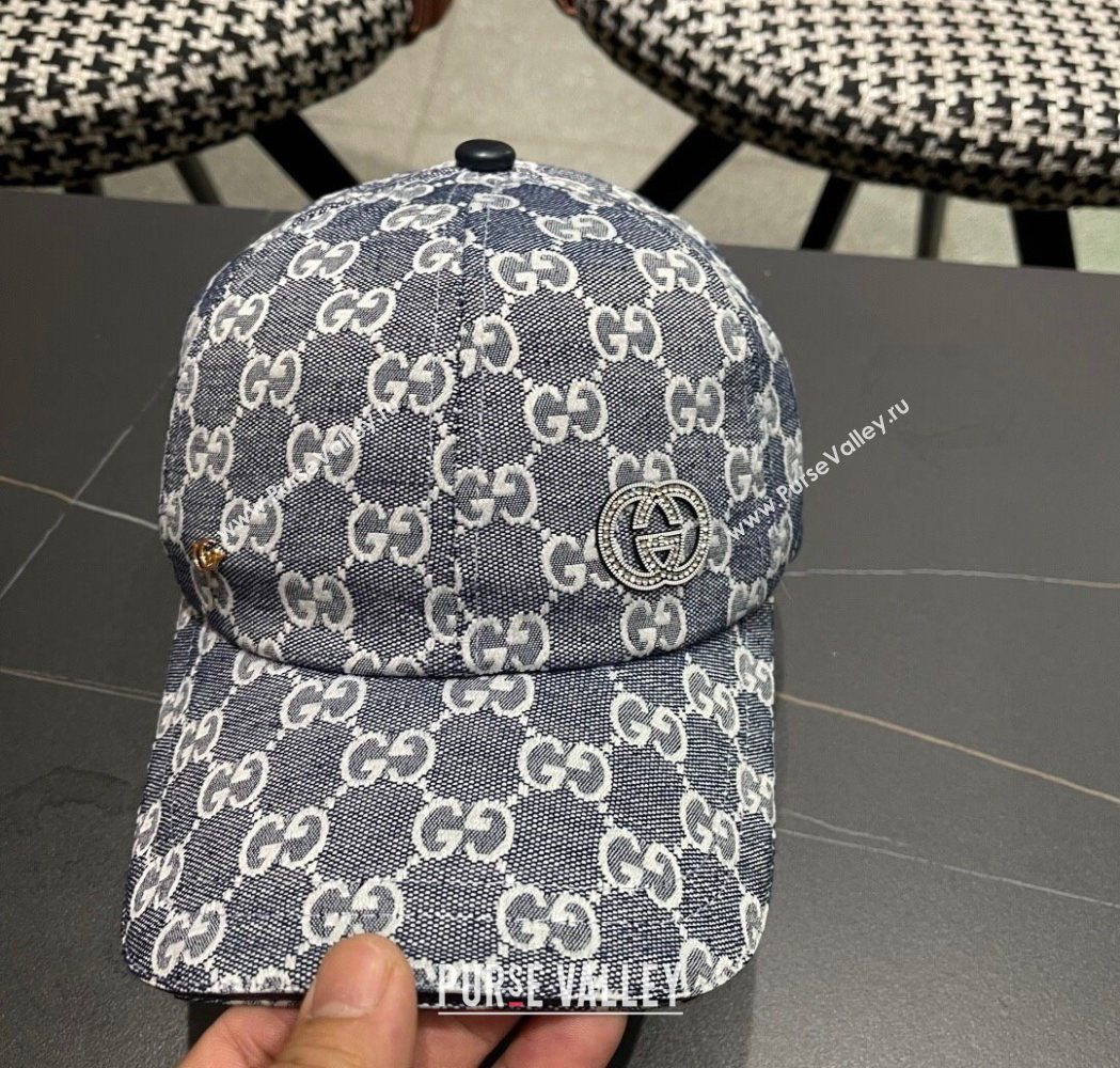 Gucci GG Canvas Baseball Hat with Strass Dark Blue 2025 GG111103 (XMN-251111084)