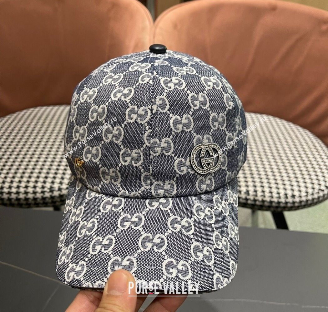 Gucci GG Canvas Baseball Hat with Strass Dark Blue 2025 GG111103 (XMN-251111084)