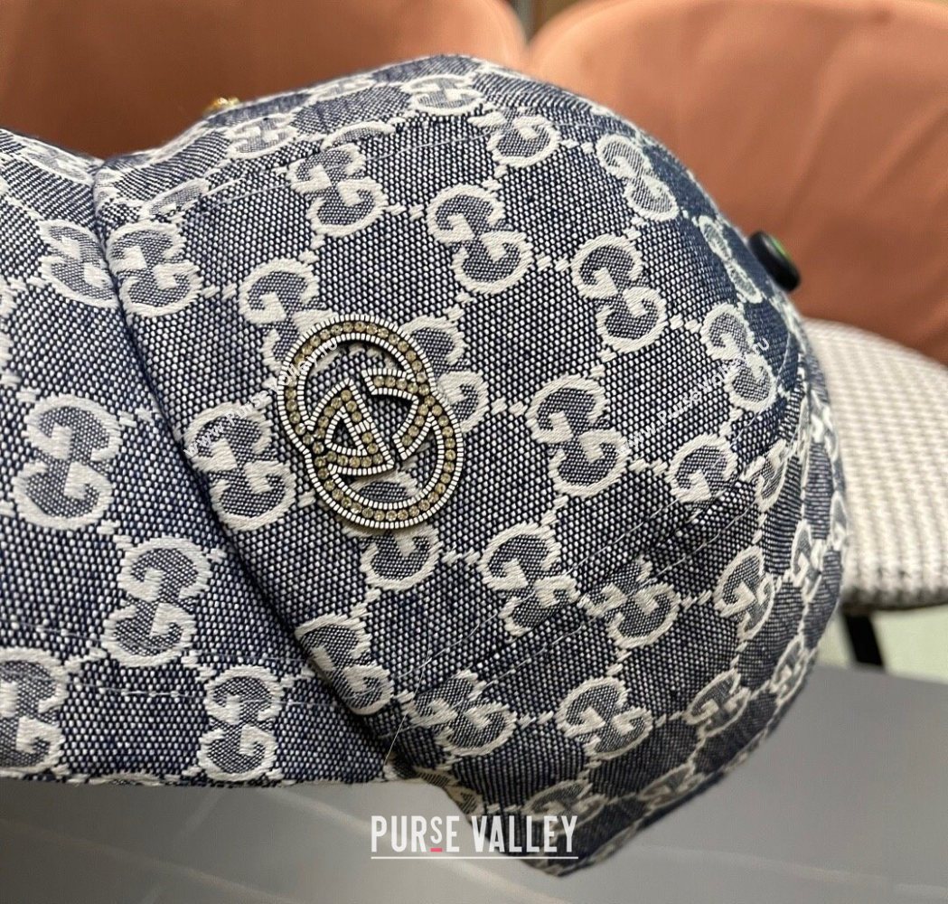 Gucci GG Canvas Baseball Hat with Strass Dark Blue 2025 GG111103 (XMN-251111084)