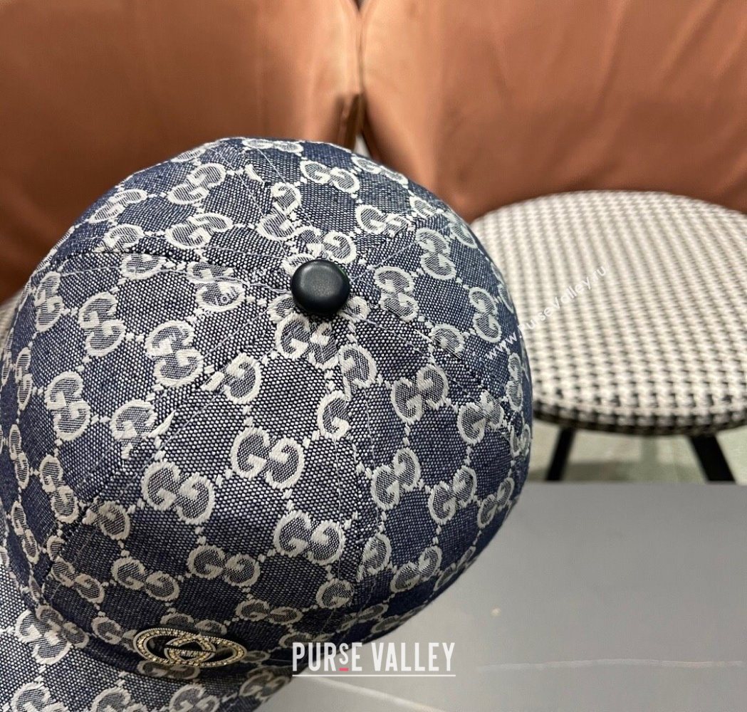 Gucci GG Canvas Baseball Hat with Strass Dark Blue 2025 GG111103 (XMN-251111084)