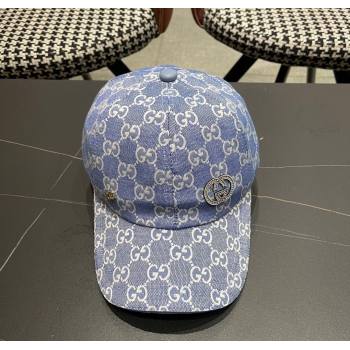 Gucci GG Canvas Baseball Hat with Strass Light Blue 2025 GG111103 (XMN-251111086)