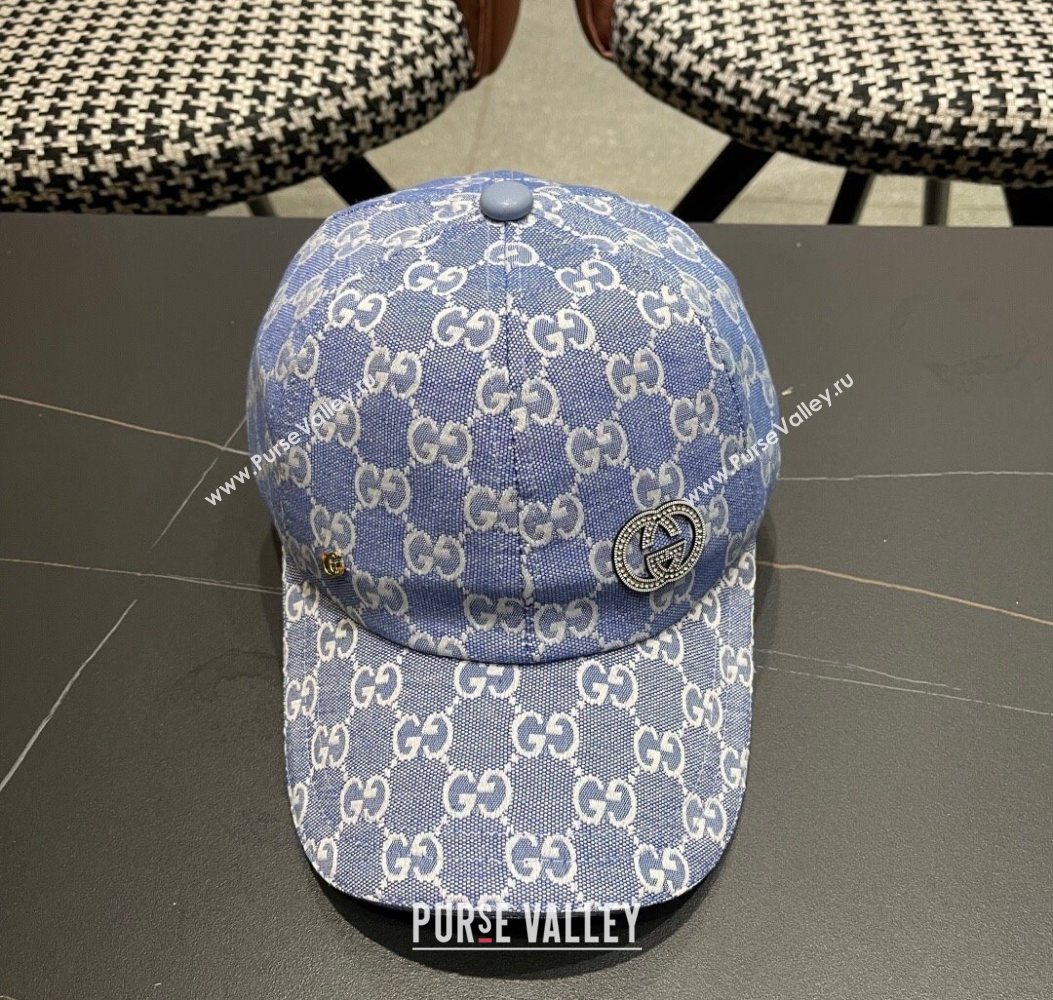 Gucci GG Canvas Baseball Hat with Strass Light Blue 2025 GG111103 (XMN-251111086)
