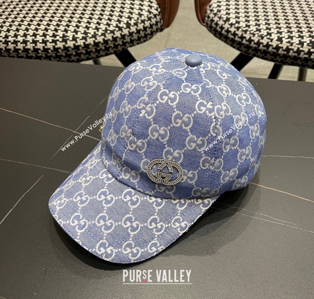 Gucci GG Canvas Baseball Hat with Strass Light Blue 2025 GG111103 (XMN-251111086)
