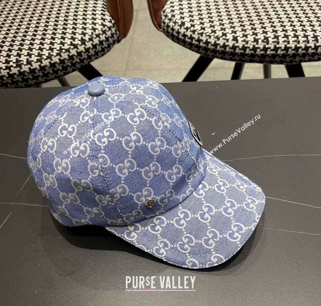 Gucci GG Canvas Baseball Hat with Strass Light Blue 2025 GG111103 (XMN-251111086)