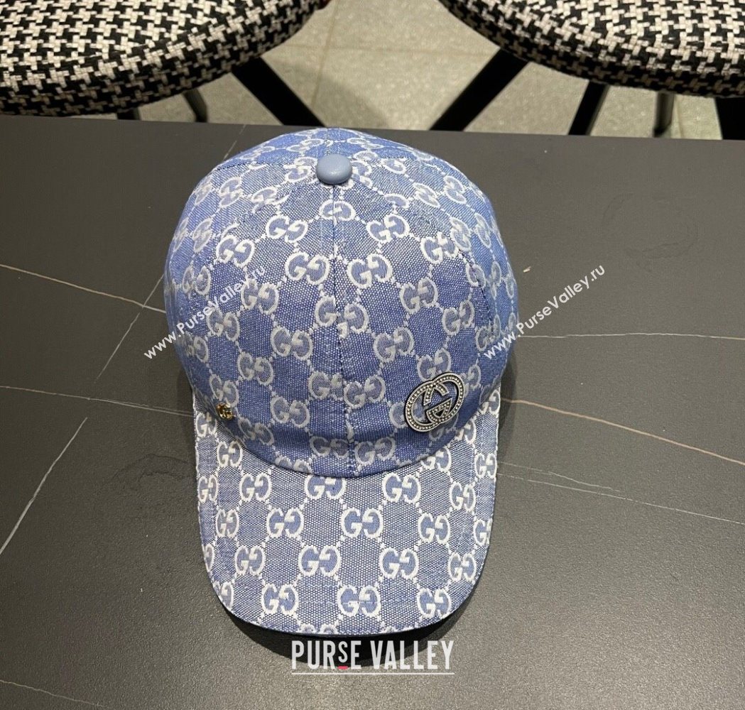 Gucci GG Canvas Baseball Hat with Strass Light Blue 2025 GG111103 (XMN-251111086)