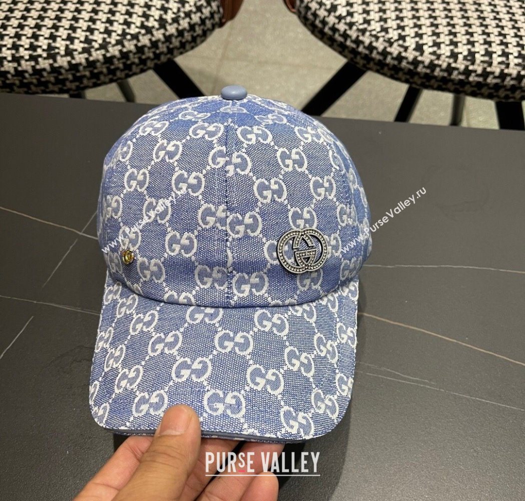Gucci GG Canvas Baseball Hat with Strass Light Blue 2025 GG111103 (XMN-251111086)