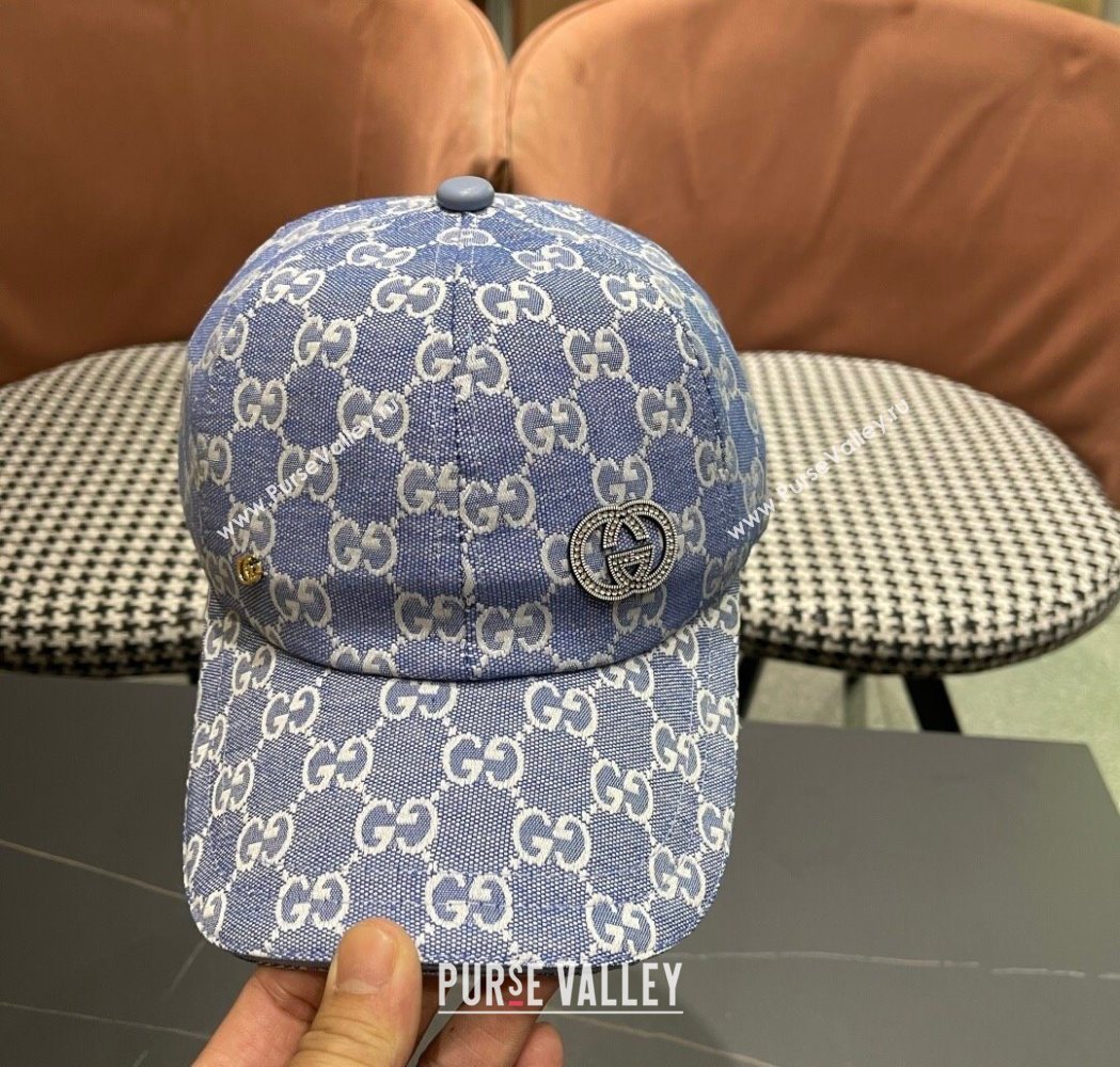 Gucci GG Canvas Baseball Hat with Strass Light Blue 2025 GG111103 (XMN-251111086)