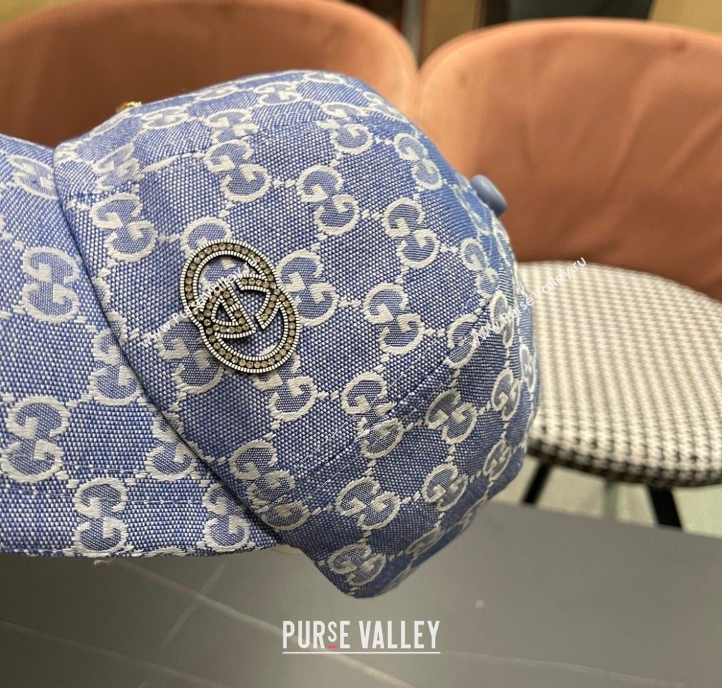 Gucci GG Canvas Baseball Hat with Strass Light Blue 2025 GG111103 (XMN-251111086)