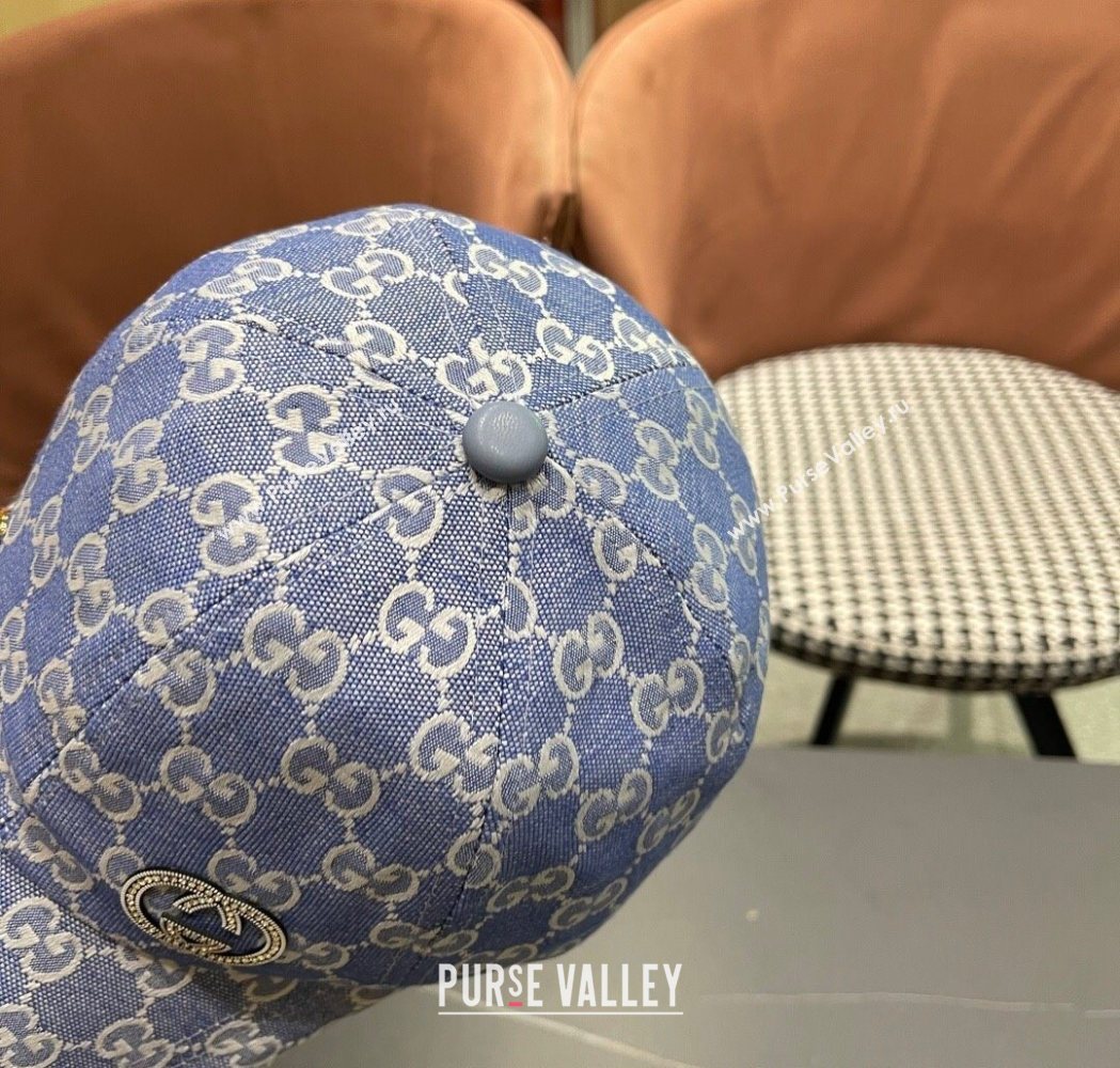 Gucci GG Canvas Baseball Hat with Strass Light Blue 2025 GG111103 (XMN-251111086)