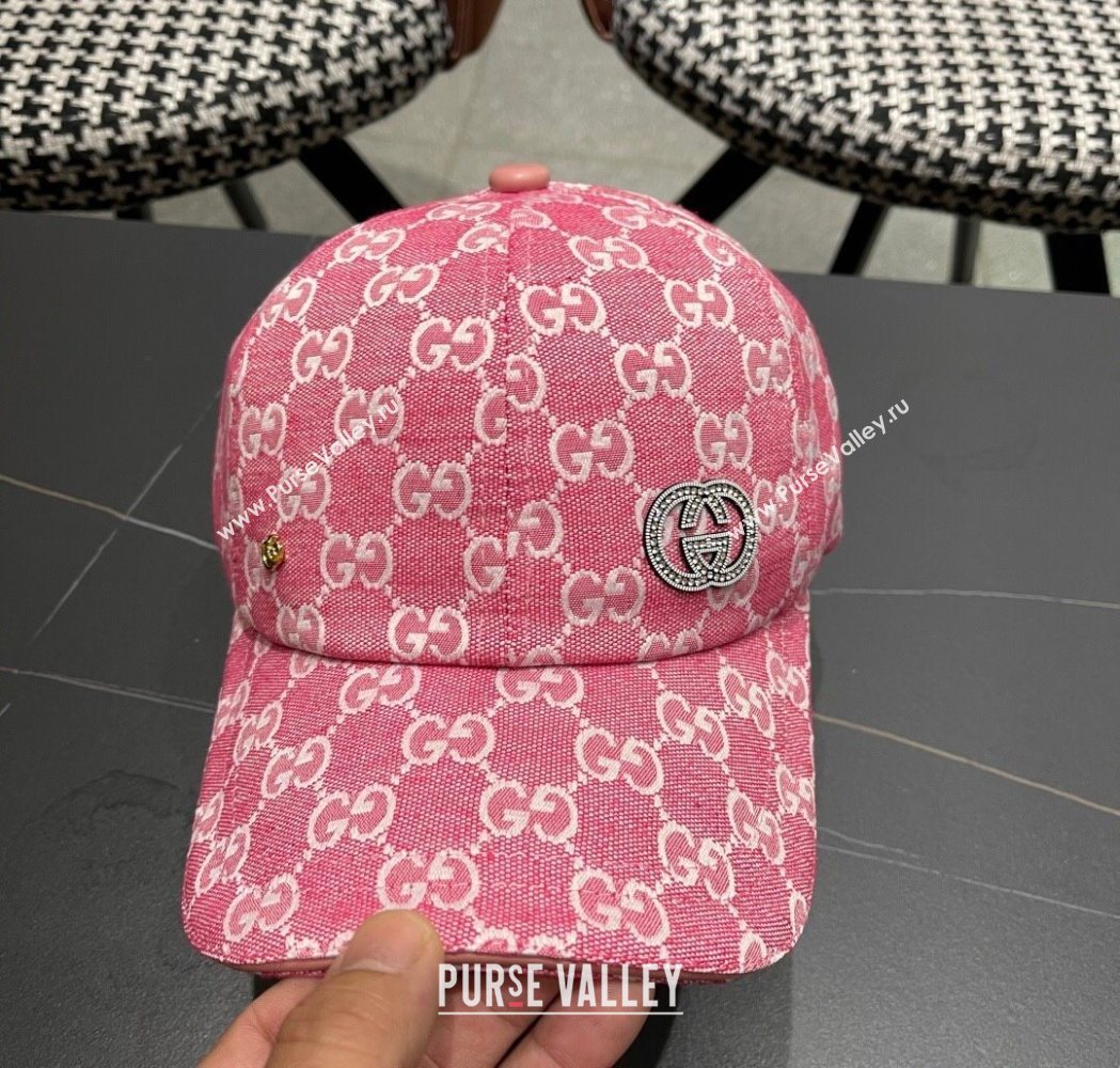 Gucci GG Canvas Baseball Hat with Strass Pink 2025 GG111103 (XMN-251111087)
