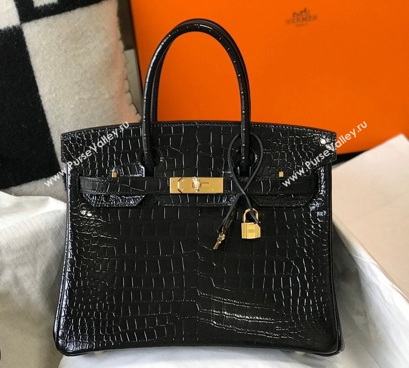 Hermes Birkin 30cm Bag in Crocodile Embossed Calf Leather Black/Gold 2021 (FL-21112967)