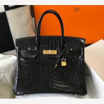 Hermes Birkin 30cm Bag in Crocodile Embossed Calf Leather Black/Gold 2021 (FL-21112967)