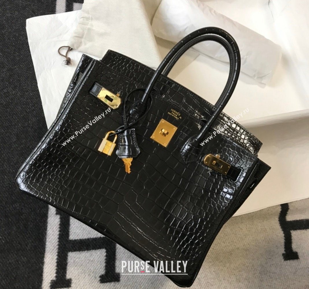 Hermes Birkin 30cm Bag in Crocodile Embossed Calf Leather Black/Gold 2021 (FL-21112967)