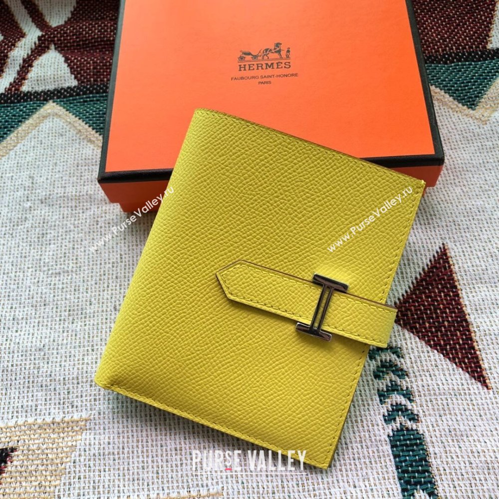 Hermes Bearn Short Wallet in Epsom Leather Lemon Yellow 2023 1114 (jimmy-231114020)