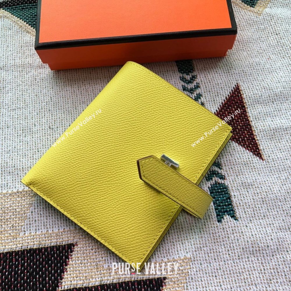 Hermes Bearn Short Wallet in Epsom Leather Lemon Yellow 2023 1114 (jimmy-231114020)