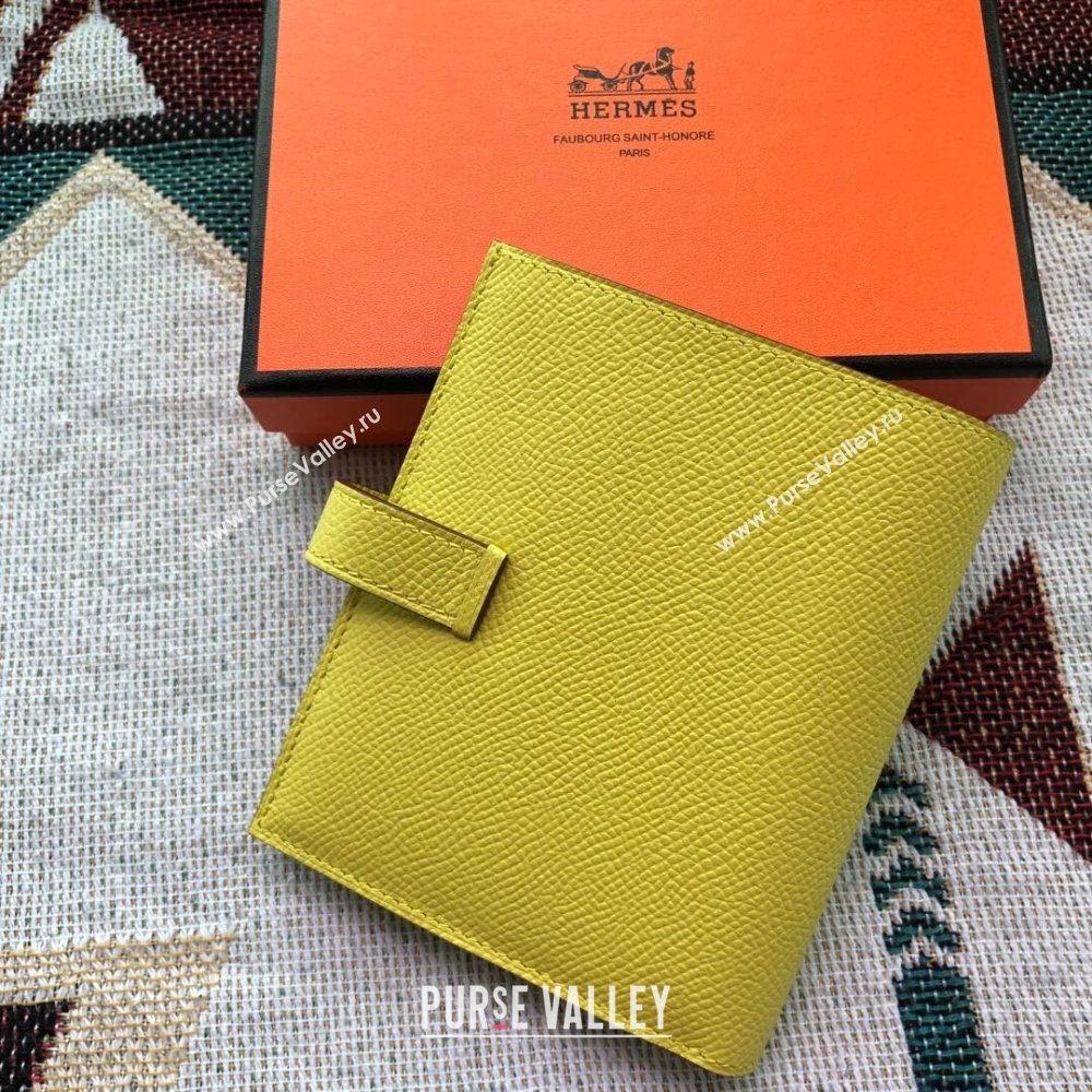 Hermes Bearn Short Wallet in Epsom Leather Lemon Yellow 2023 1114 (jimmy-231114020)