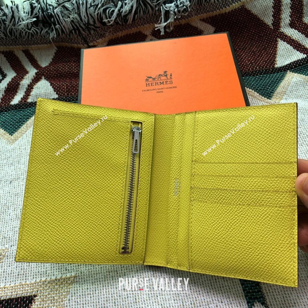 Hermes Bearn Short Wallet in Epsom Leather Lemon Yellow 2023 1114 (jimmy-231114020)