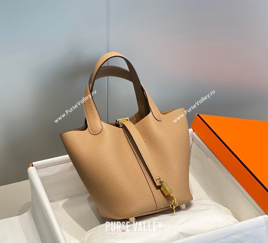 Hermes Picotin Lock Bag 18cm in Togo Calfskin Milky Tea Brown 2023 11287 (FL-231128052)