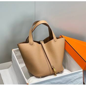 Hermes Picotin Lock Bag 22cm in Togo Calfskin Milky Tea Brown 2023 11287 (FL-231128053)