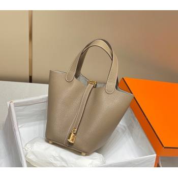 Hermes Picotin Lock Bag 18cm/22cm in Togo Calfskin Dove Grey 2023 11287 (FL-231128057)