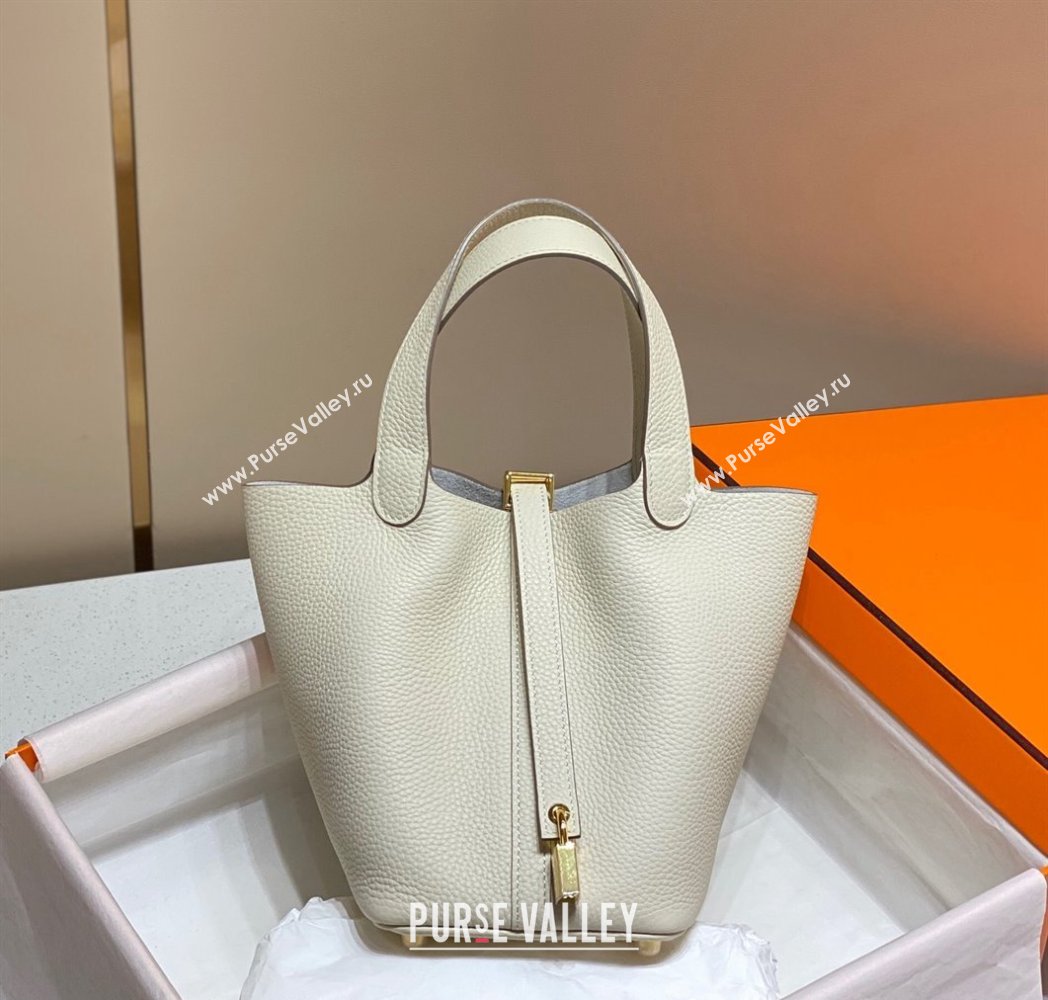 Hermes Picotin Lock Bag 18cm/22cm in Togo Calfskin Cream White/Gold 2023 11287 (FL-231128059)