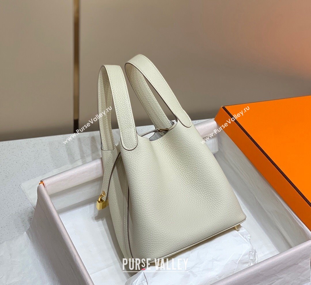 Hermes Picotin Lock Bag 18cm/22cm in Togo Calfskin Cream White/Gold 2023 11287 (FL-231128059)