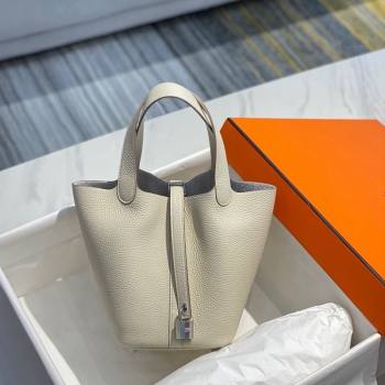 Hermes Picotin Lock Bag 18cm/22cm in Togo Calfskin Cream White/Silver 2023 11287 (FL-231128060)