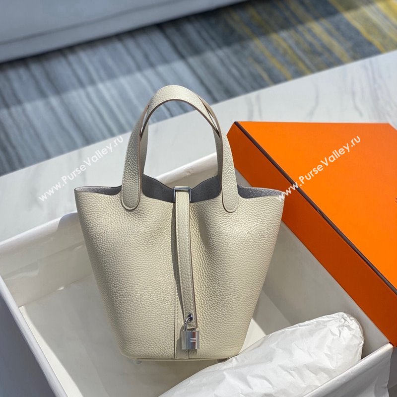 Hermes Picotin Lock Bag 18cm/22cm in Togo Calfskin Cream White/Silver 2023 11287 (FL-231128060)