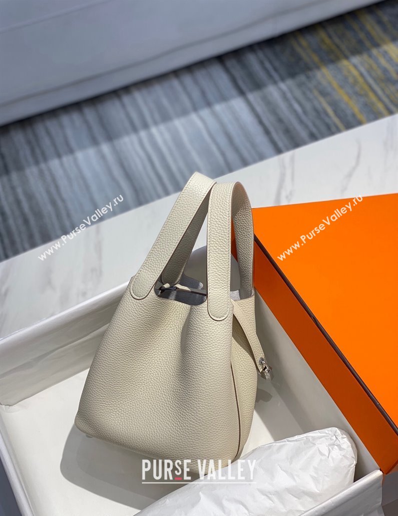 Hermes Picotin Lock Bag 18cm/22cm in Togo Calfskin Cream White/Silver 2023 11287 (FL-231128060)