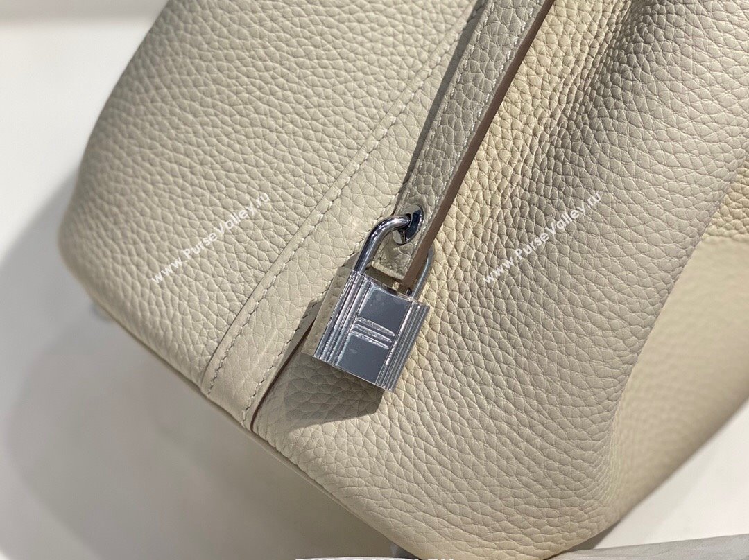 Hermes Picotin Lock Bag 18cm/22cm in Togo Calfskin Cream White/Silver 2023 11287 (FL-231128060)