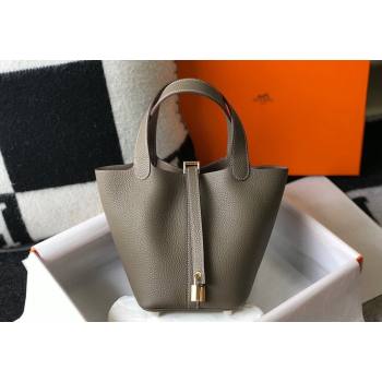 Hermes Picotin Lock Bag 18cm in Togo Calfskin Elephant Grey/Gold 2023 11287 (FL-231128061)