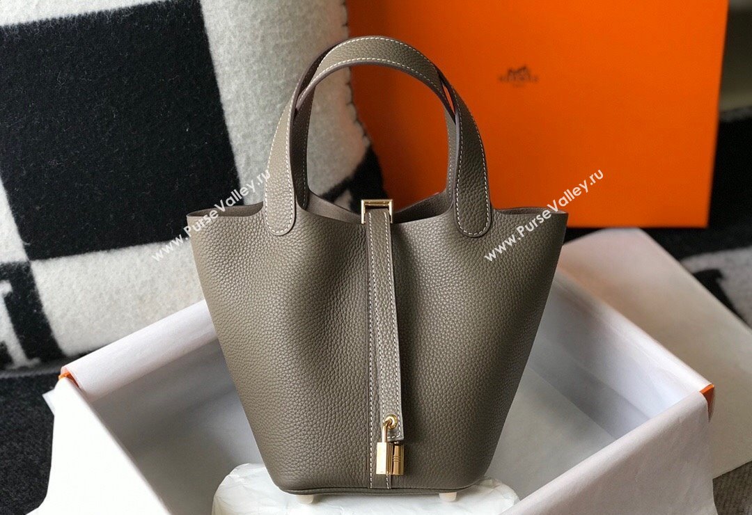 Hermes Picotin Lock Bag 18cm in Togo Calfskin Elephant Grey/Gold 2023 11287 (FL-231128061)